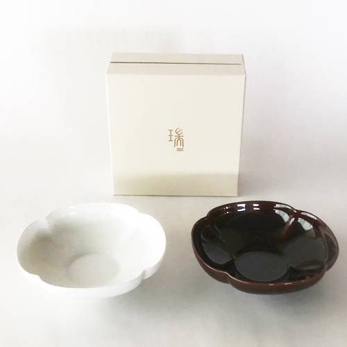 深山 瑞々 木瓜鉢5寸ペア 赤飴 にび白
